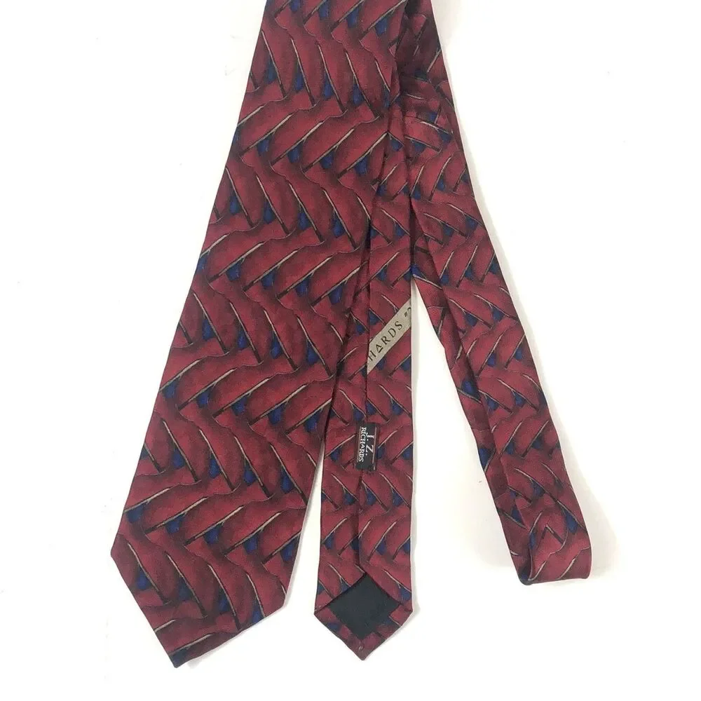 J.Z. Richards Parisian Silk Tie Geometric Foulard Hand Made USA Burgundy